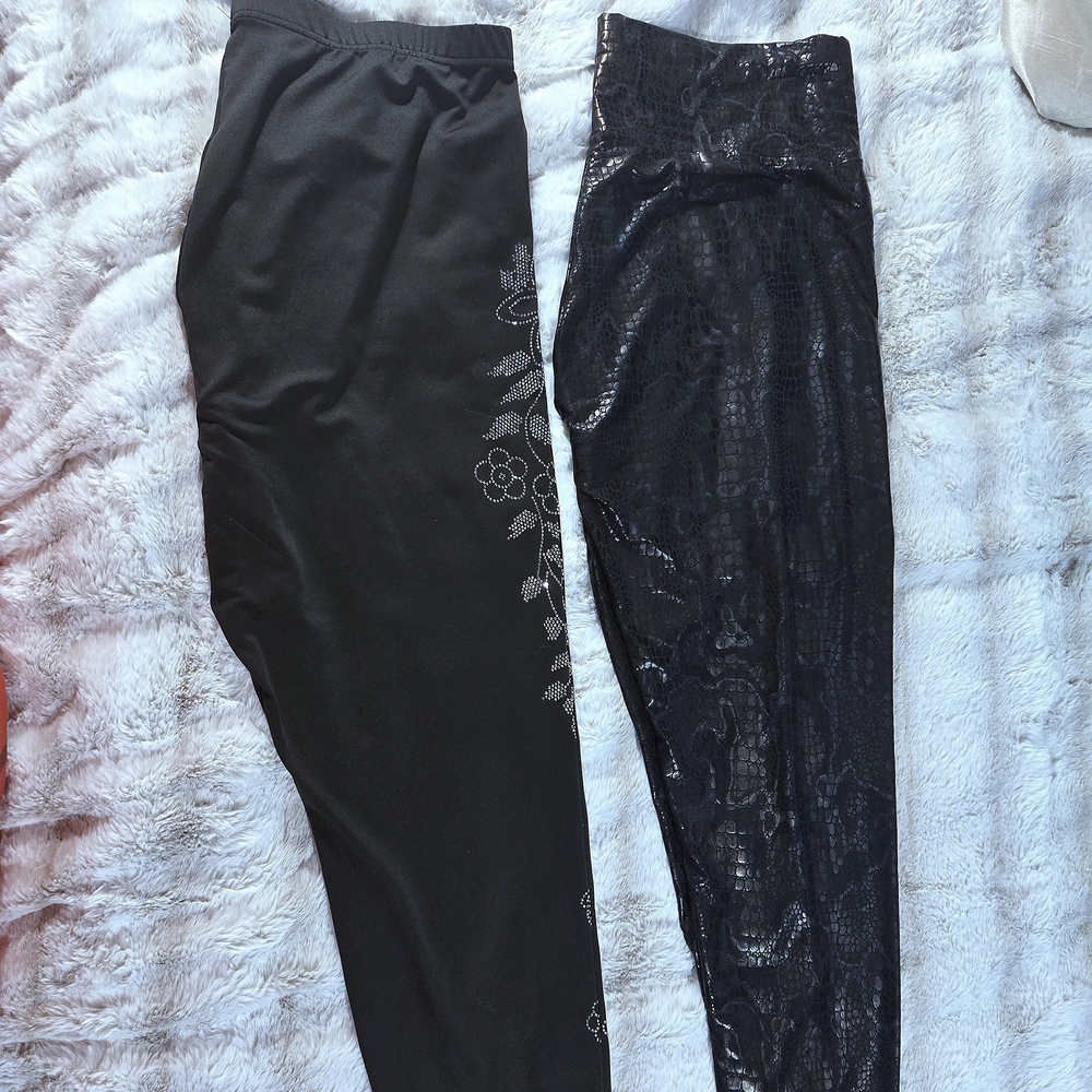 Black Leggings with Floral and Shiny Patterns